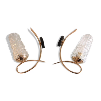 Pair of brass sconces and structured tulip glass 60/70s