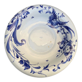Hollow dish in enameled ceramic bird pattern hand painted Portugal numbered