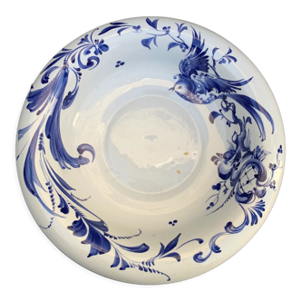 Hollow dish in enameled ceramic bird pattern hand painted Portugal numbered