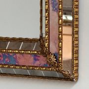 Small Spanish brass & mosaic mirror with stained pink glass, 1980s