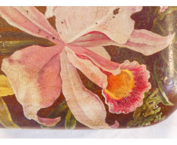 Boite carré en carton boullie 1900 art nouveau décor aux iris