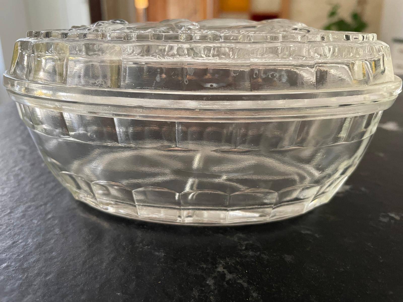 Oval molded glass butter dish