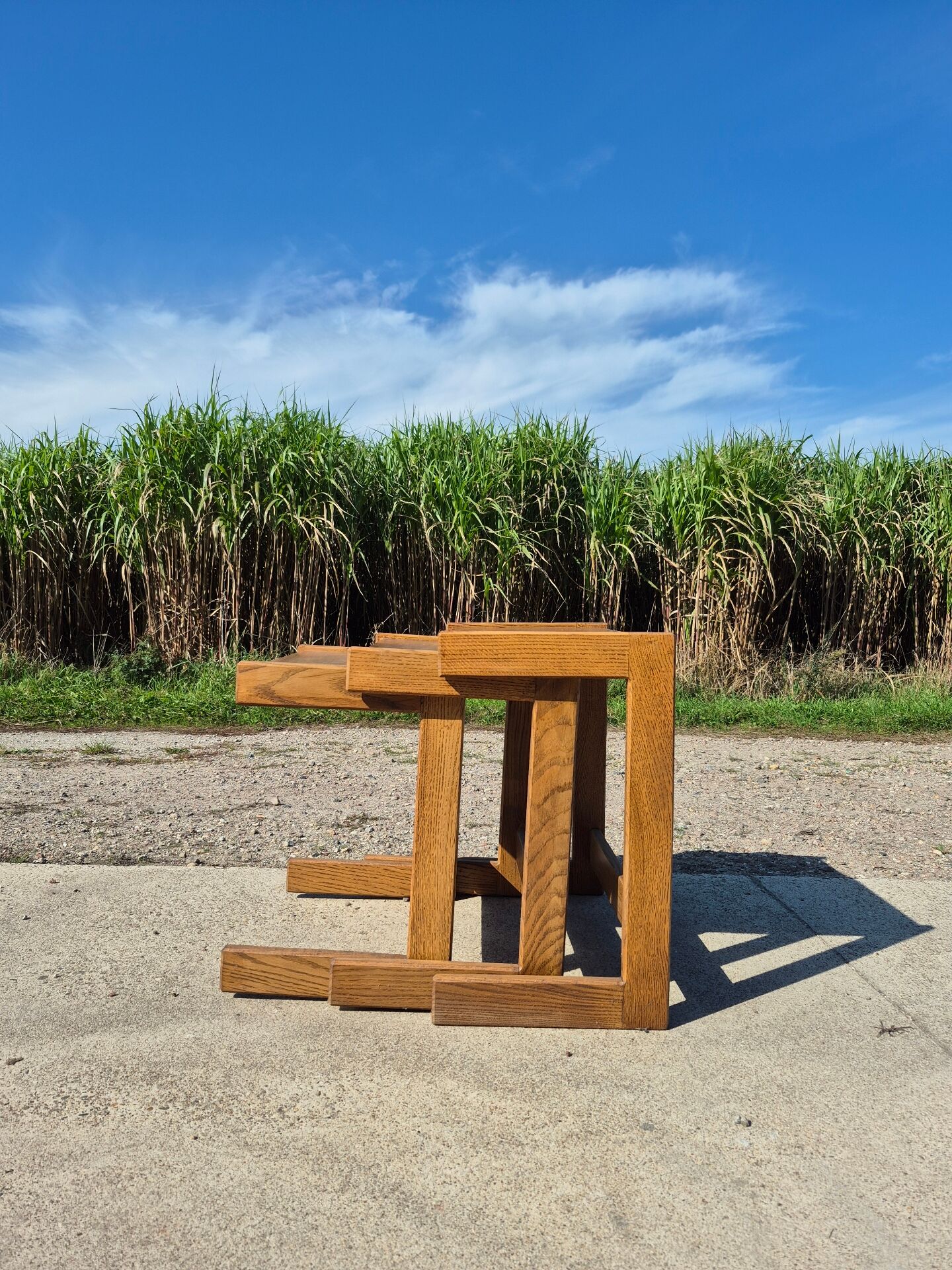 Set 3 nesting tables oak veneer 1970s brutalist
