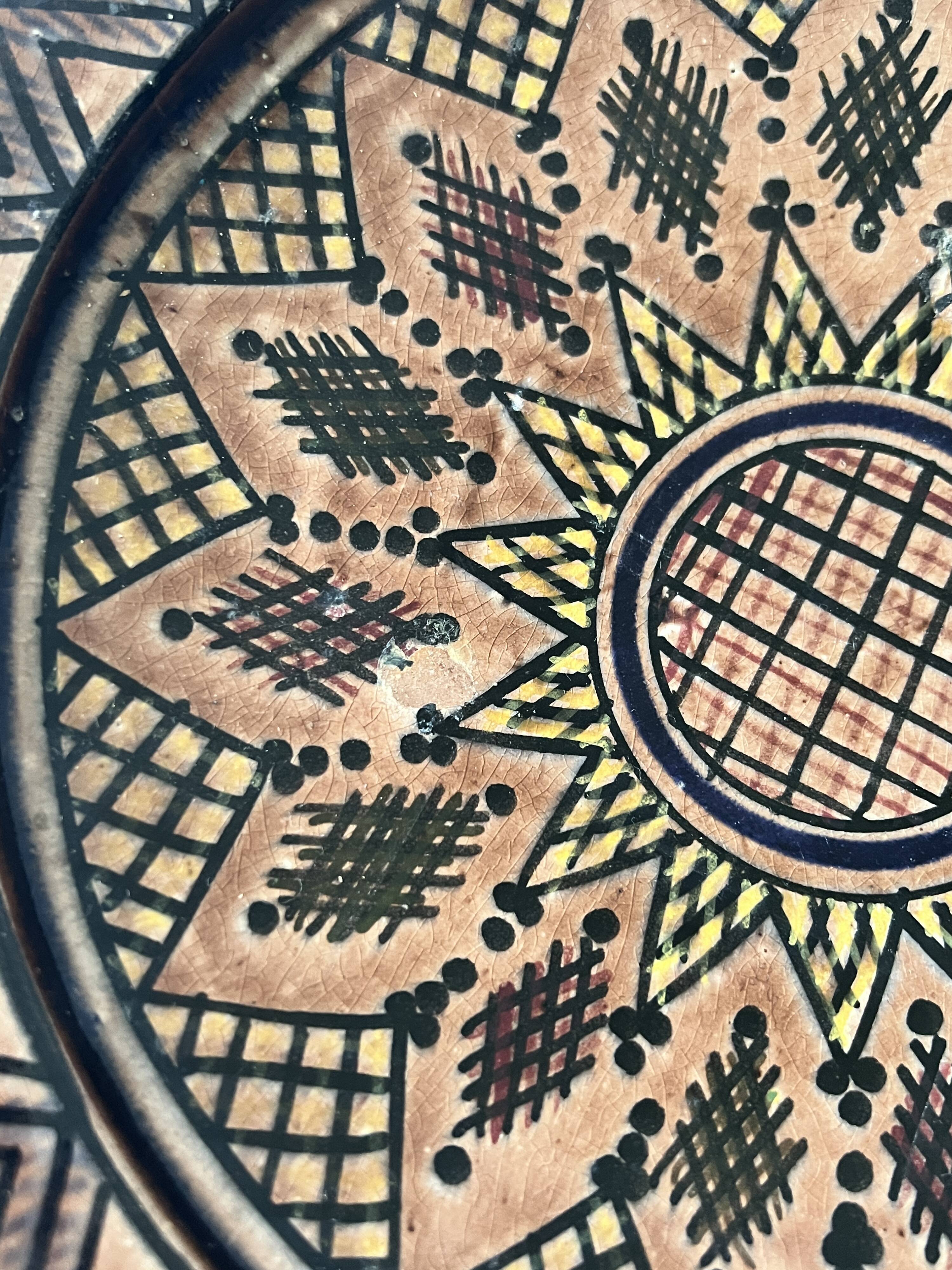 Vintage ceramic pottery salad bowl, signed, Berber work