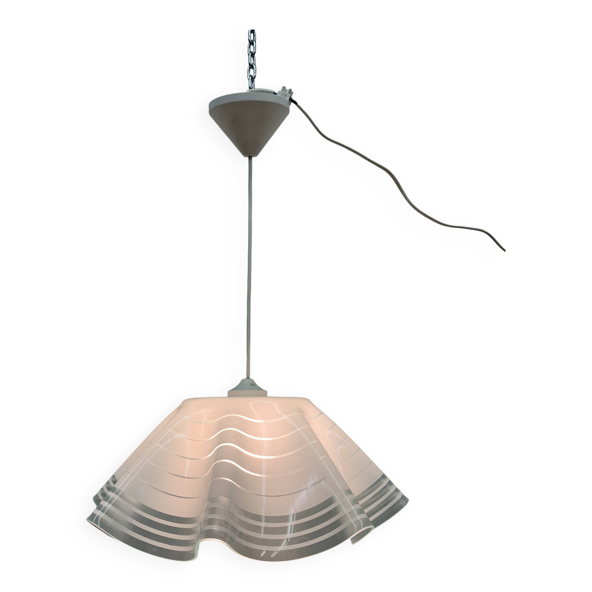 Mid-century minimalist folded glass hanging lamp, 1980’s