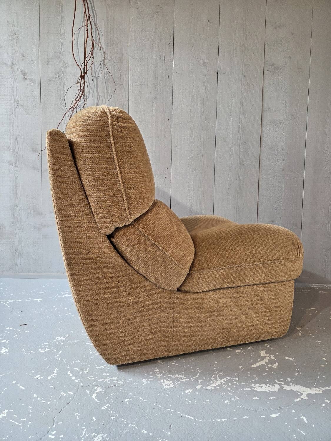 Beige velvet armchair