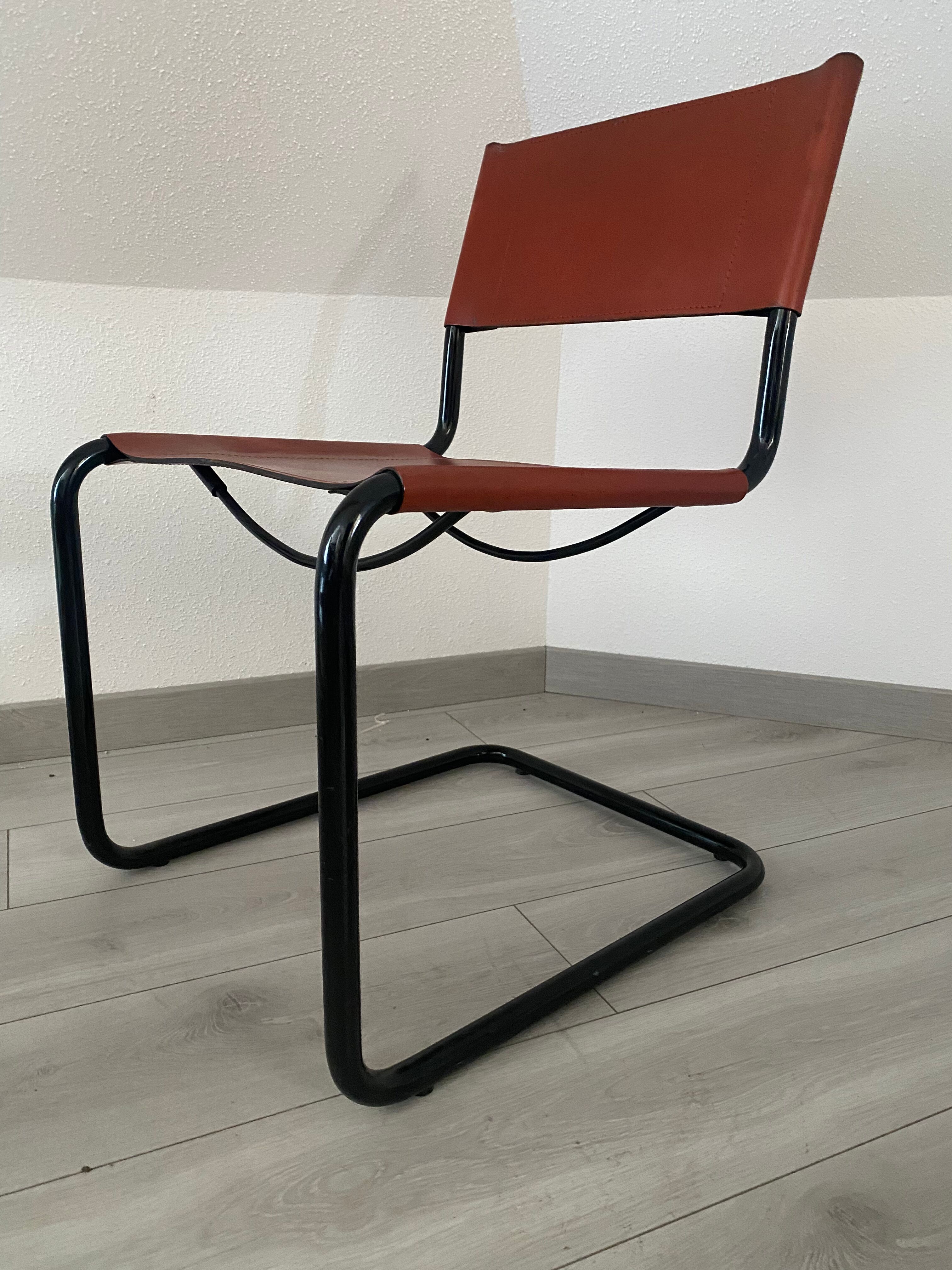 Set of 4 metal chair and tubular leather Matteo Grassi 1970