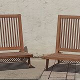 Pair of heaters 60s solid teak two-tone cushions