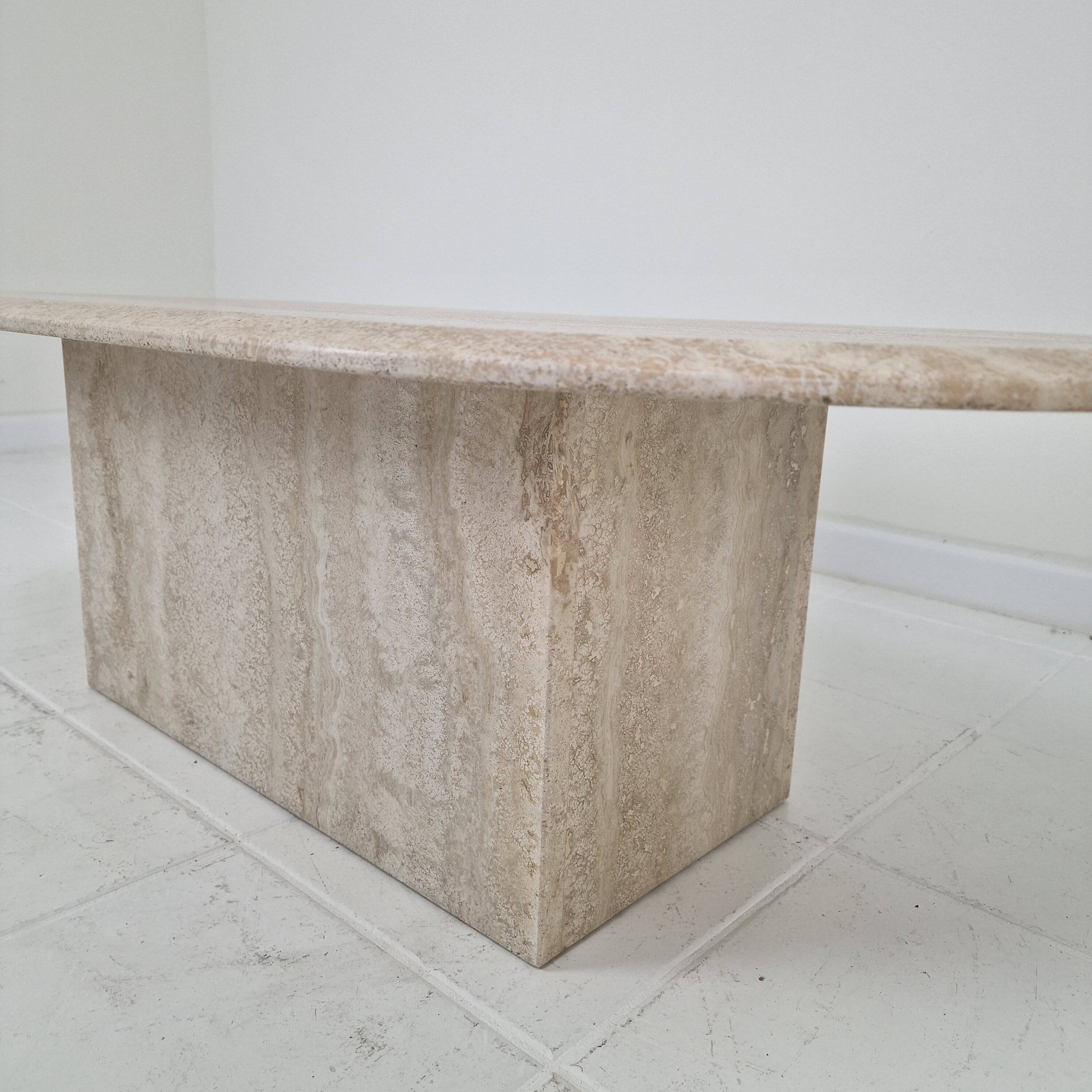 Italian Oval Travertine Coffee Table – Natural Elegance with Sculptural Sty