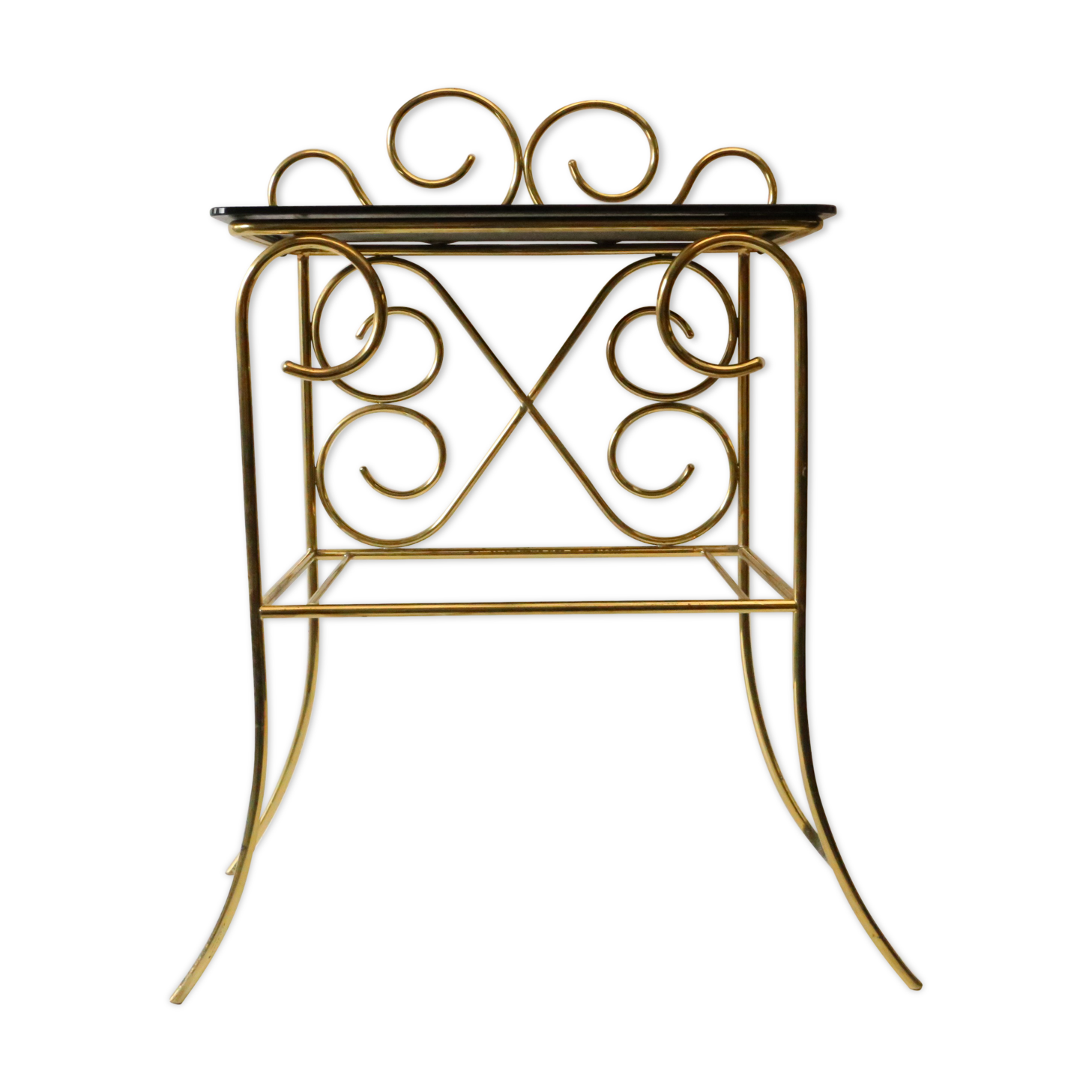 Bedside table in gold metal and black glass