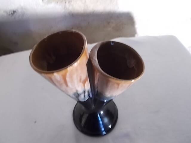 Vintage double neck vase in flamed stoneware