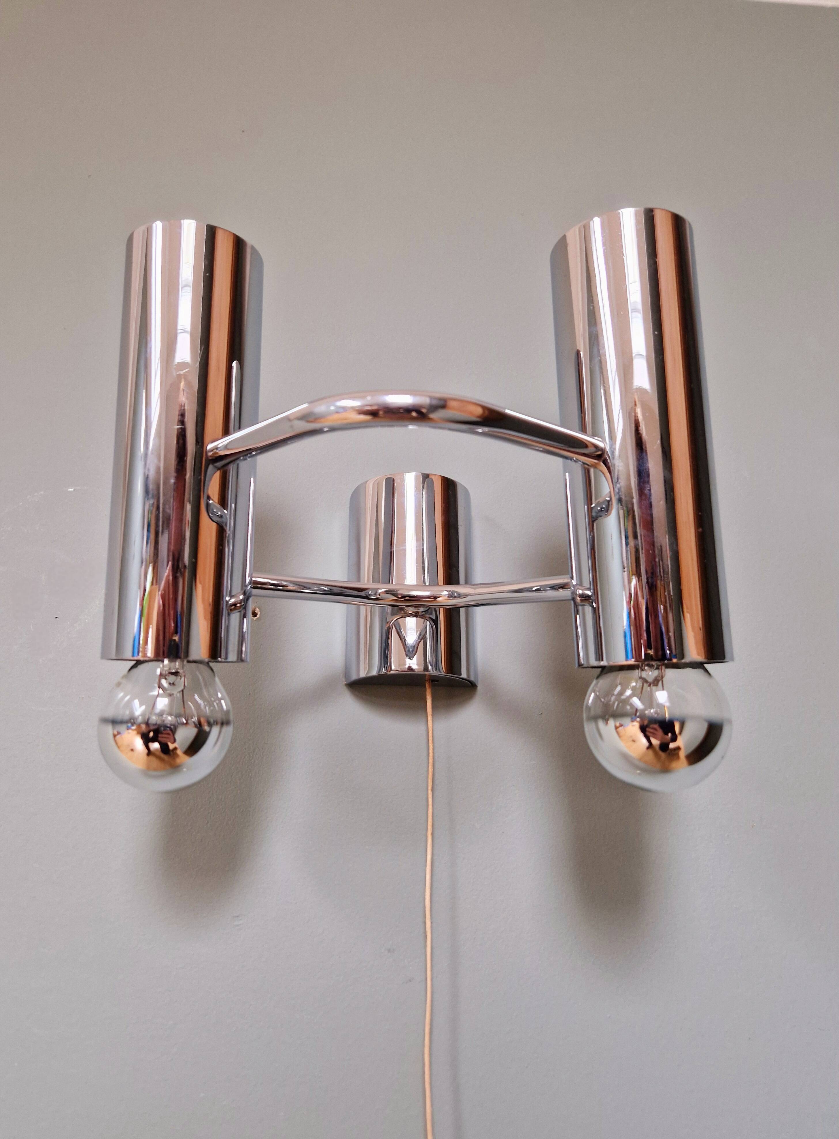 Double wall light in chromed metal, G. SCOLARI, 70s