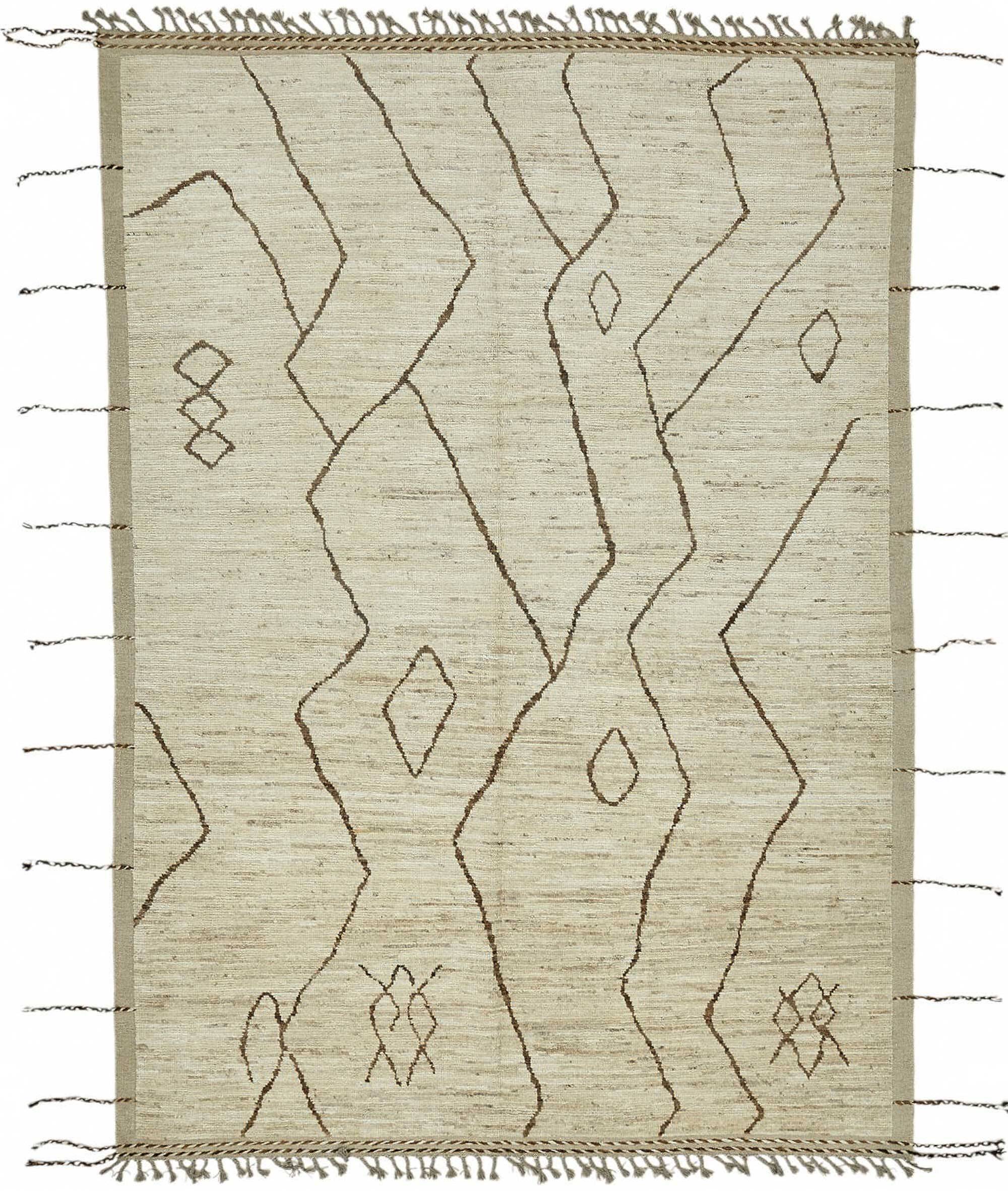 Hand-Knotted Tribal Unique 208 cm x 303 cm Beige Wool Carpet