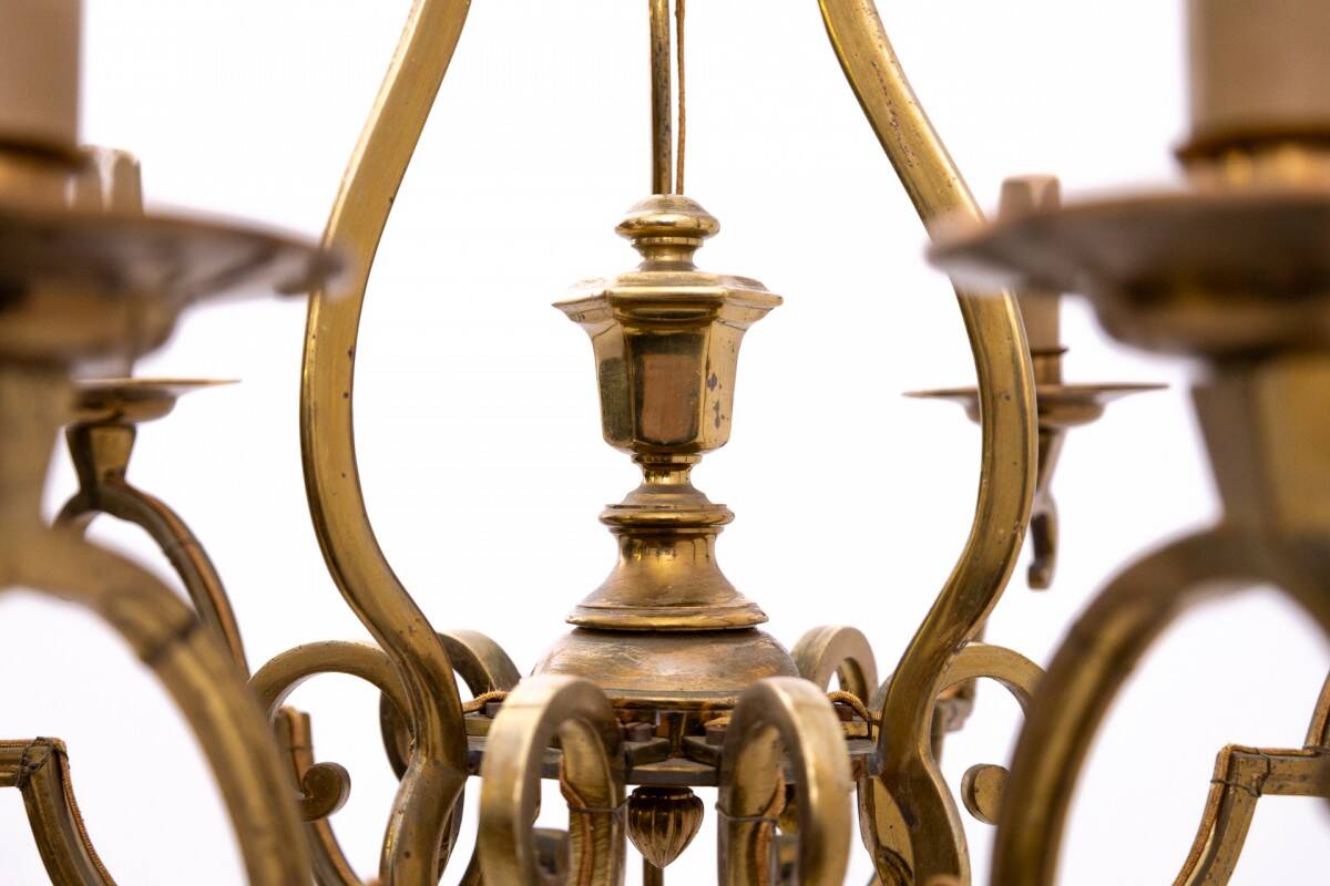 Brass chandelier, France, mid-20th century.