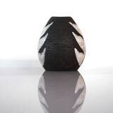 Vintage Danish pottery vase with graphic monochrome design and glazing from Helge Österberg