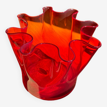 Vintage 70's translucent red handkerchief vase