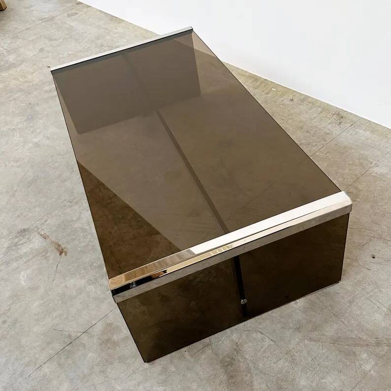 Smoked Glass Coffee Table Radice & Galotti with Chrome Details, Italy, 1970s