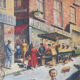 'market day' - scène de rue britannique - huile sur toile