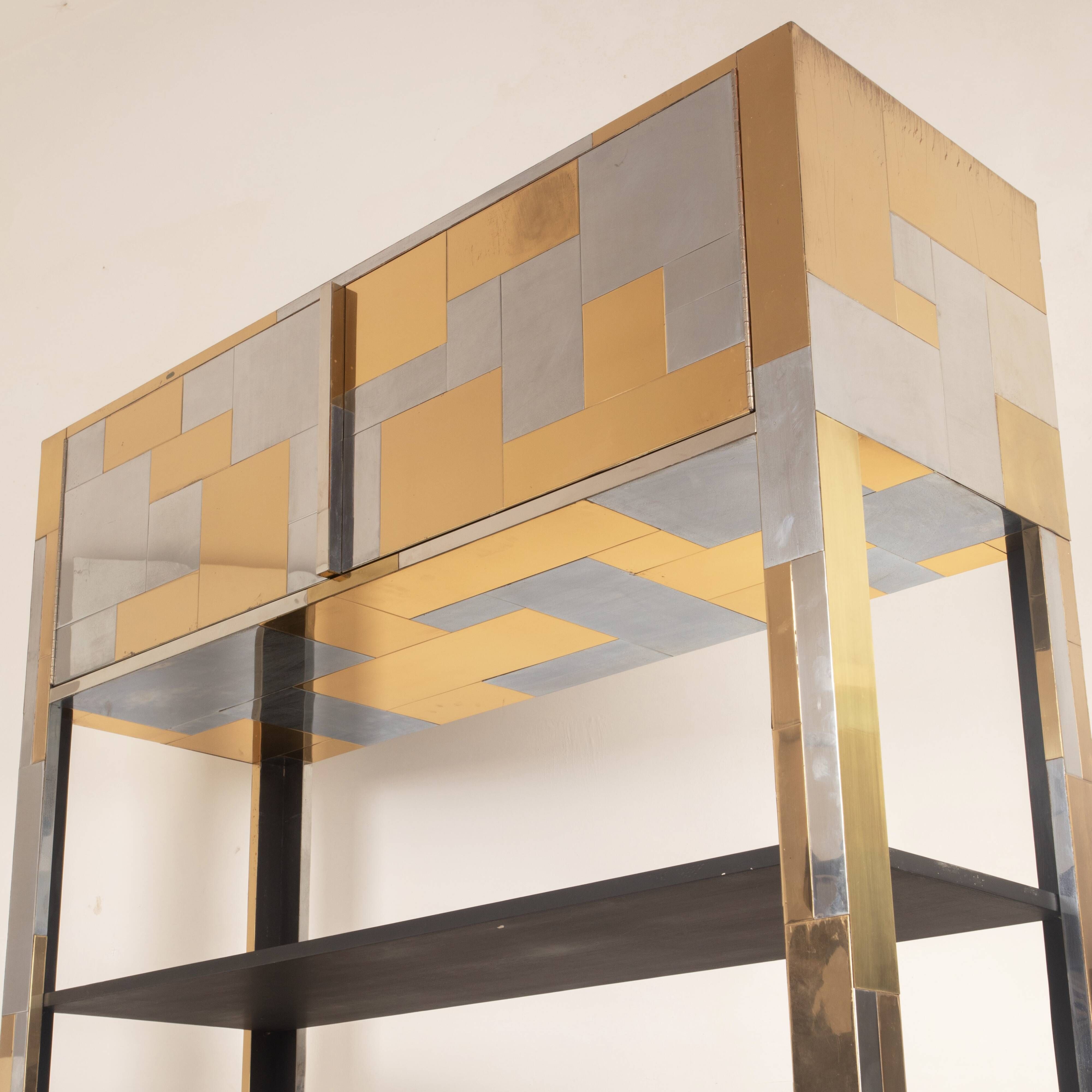 Paul Evans Cityscape Brass and Stainless Steel Bookcase, First Series, 1971