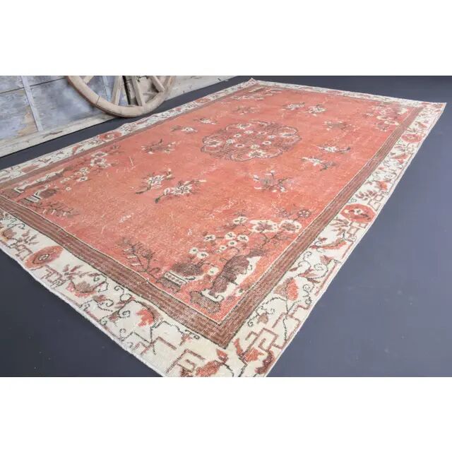 Vintage Turkish Oushak Handmade Wool Cotton Red Area Rug 191x311