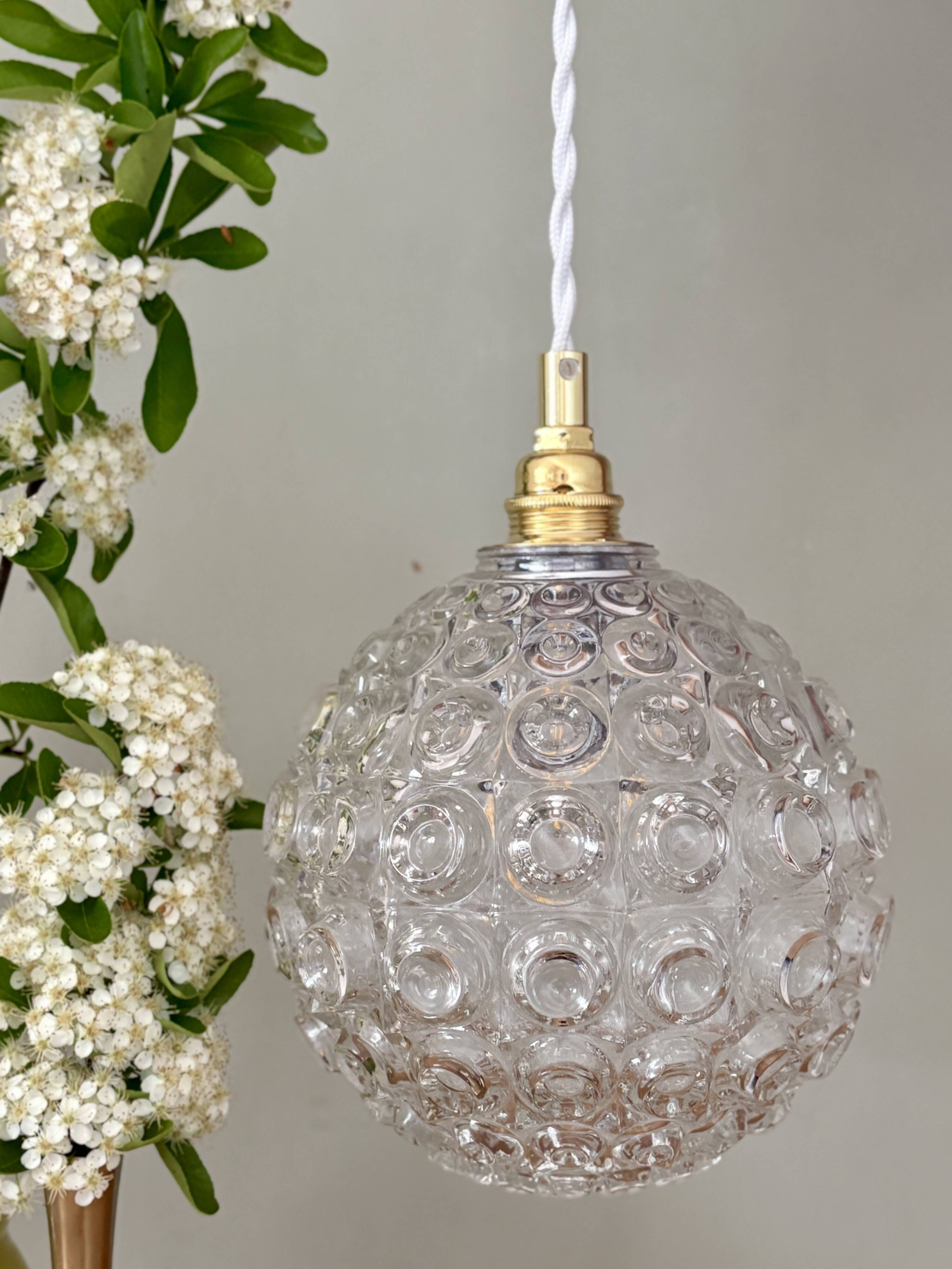 Vintage molded glass globe pendant light
