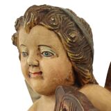 Vintage Solid Wood Angel Cherub Statue Hand Painted 49cm