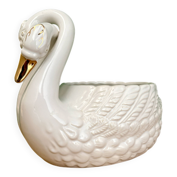 Cache pot cygne vintage en céramique
