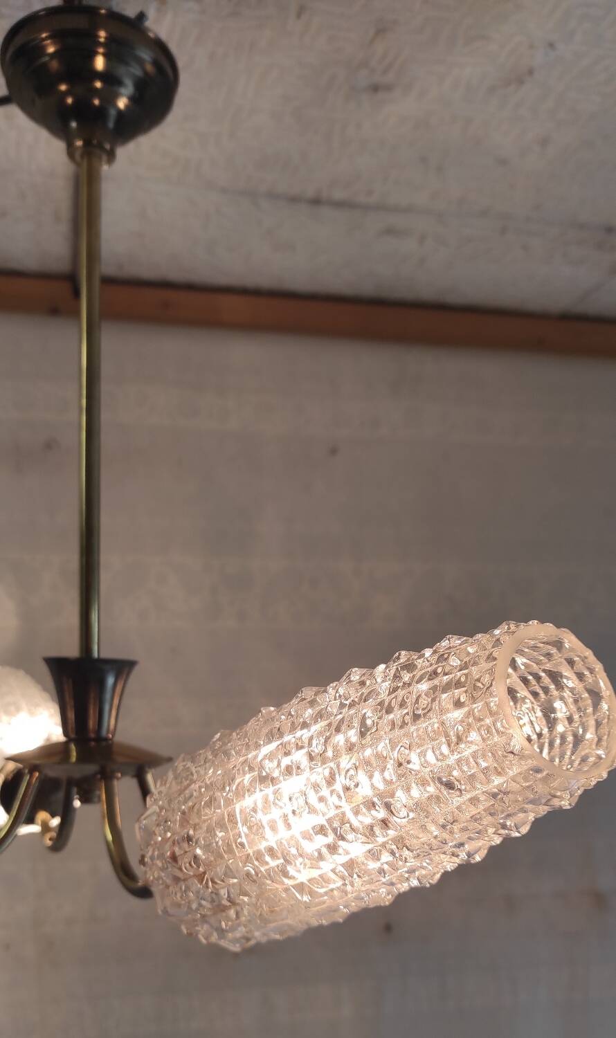 Brass chandelier with 4 lights and glass tulips - 1950s/60s