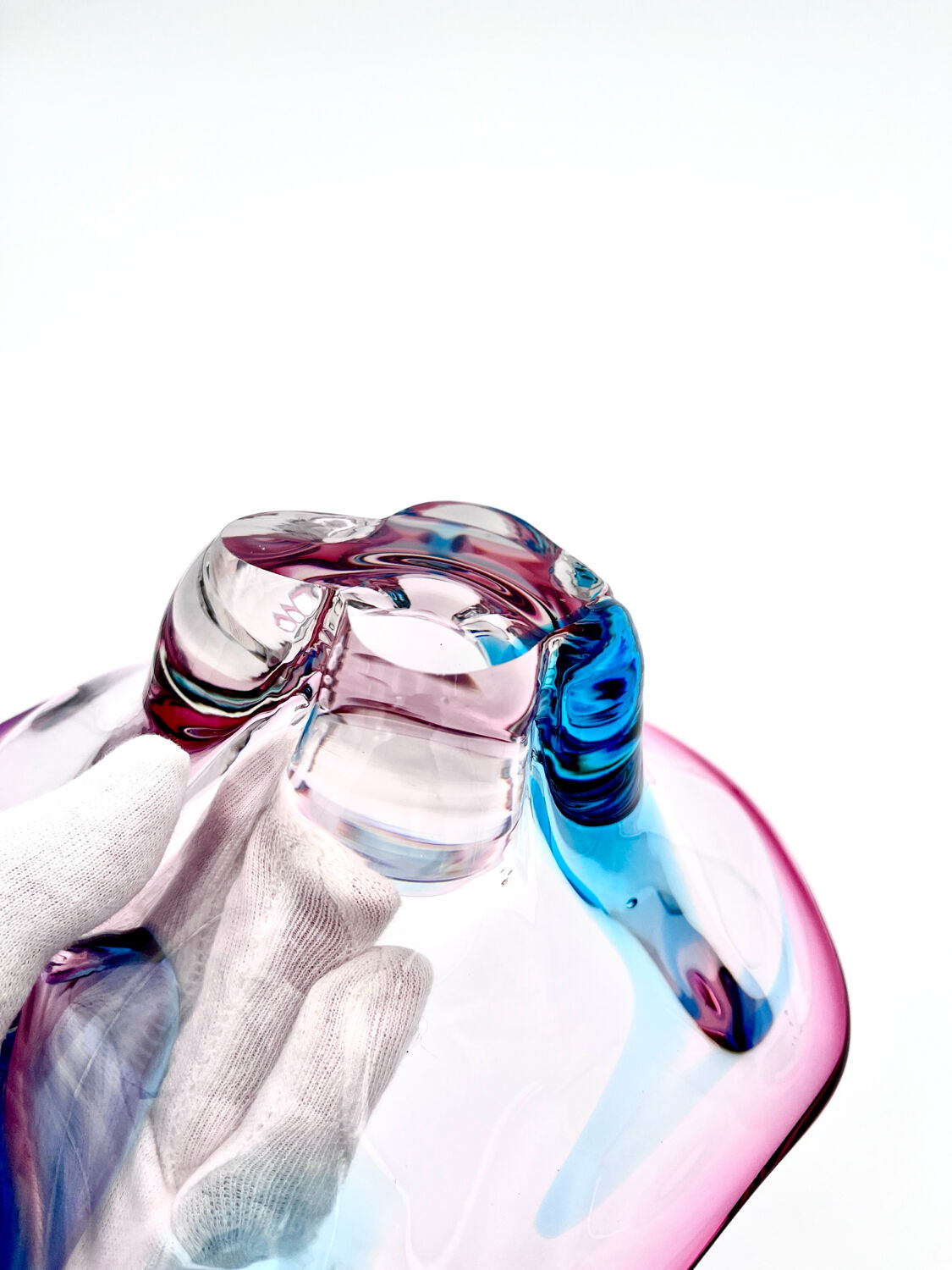 Murano Crystal Sommerso Organic Sculpture Bowl - Blue & Fuchsia