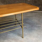 Table basse bois et métal doré, 1950-1960