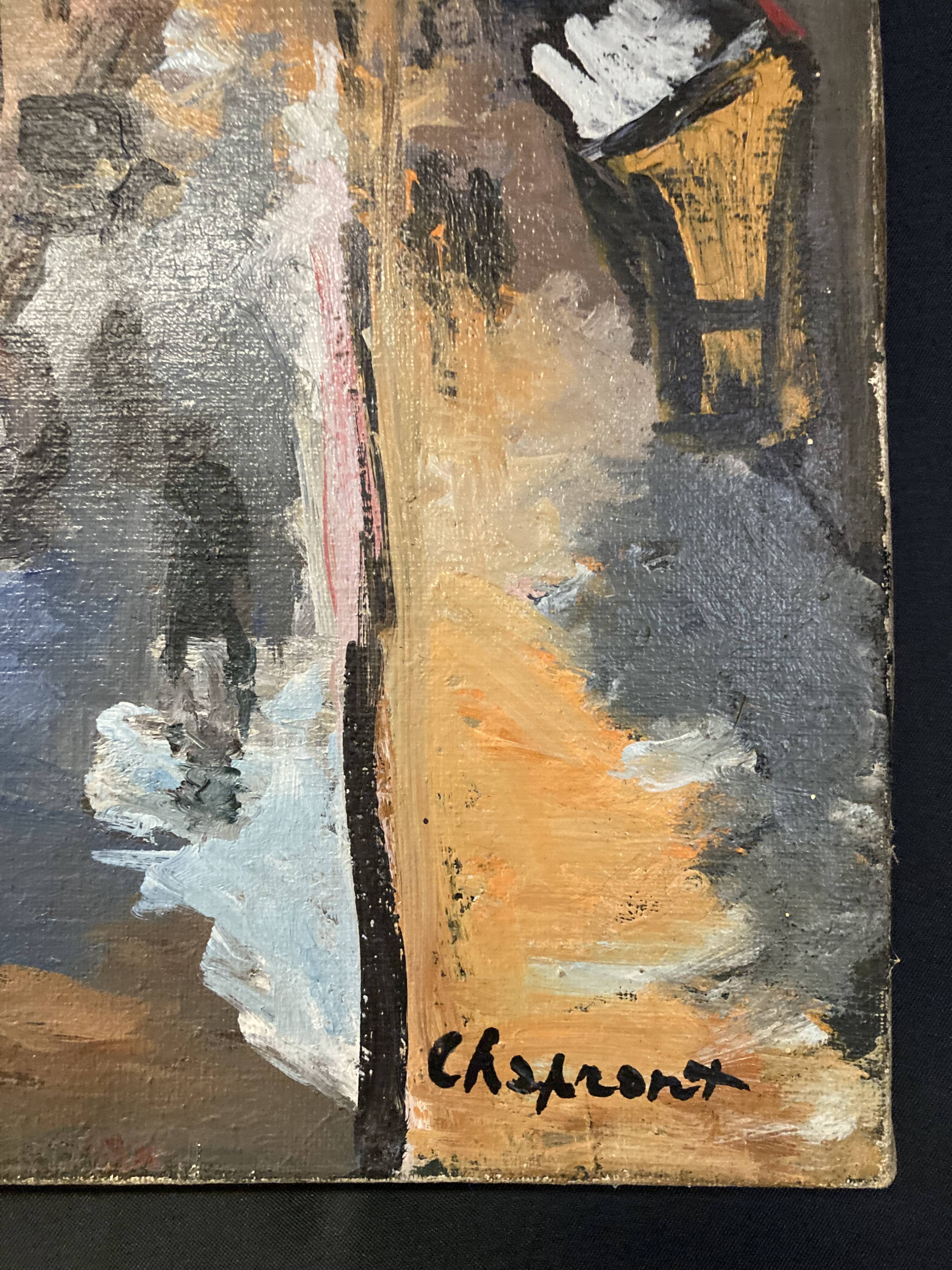 Geneviève chapront, snow boulevard saint-germain, signed oil on canvas