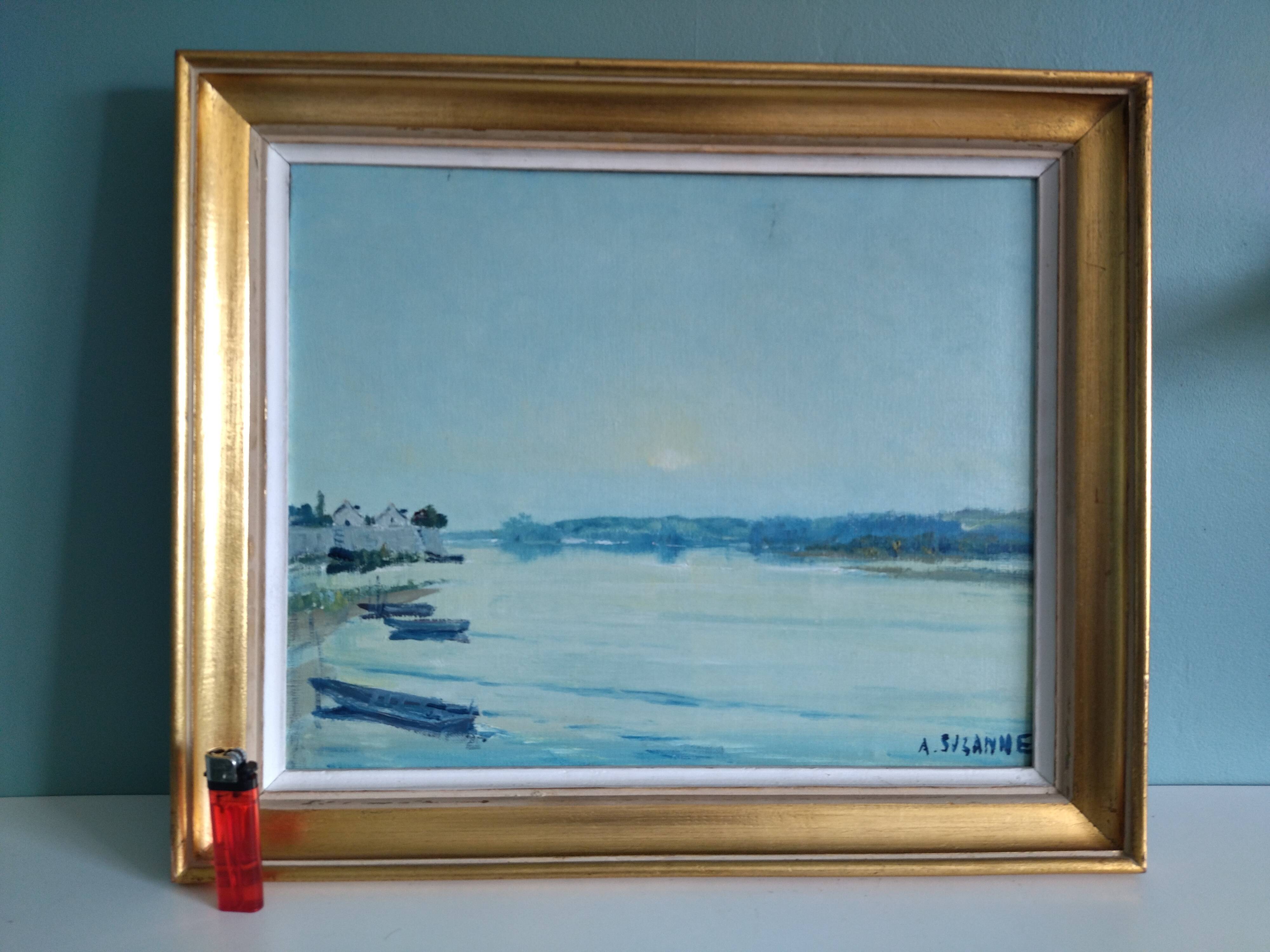 Painting ancient seascape, oil on canvas, signed André Suzanne