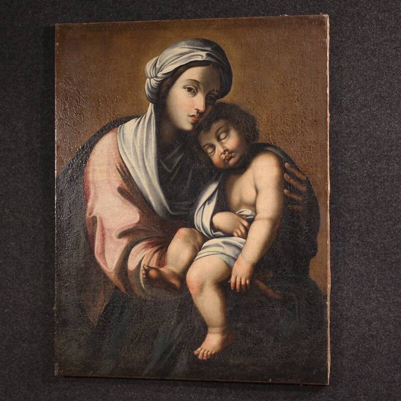 Antique Italian painting Madonna and Child from the 18th century