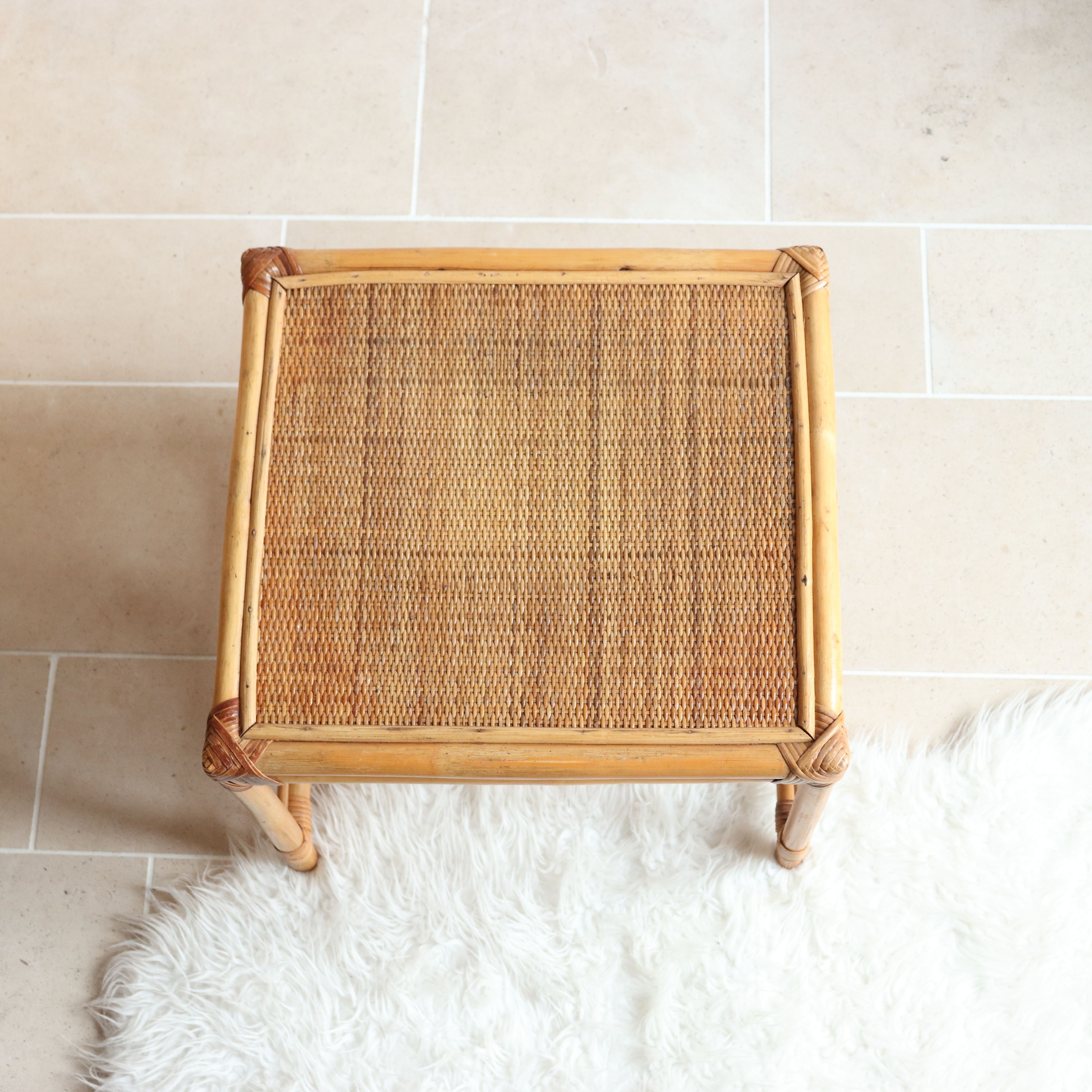 Vintage square rattan side coffee table