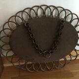 Vintage sun mirror in 60s rattan with rattan fastener 57x40cm