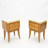 Paire de chevets en sycomore laiton miroir par Jean Pascaud 1940
