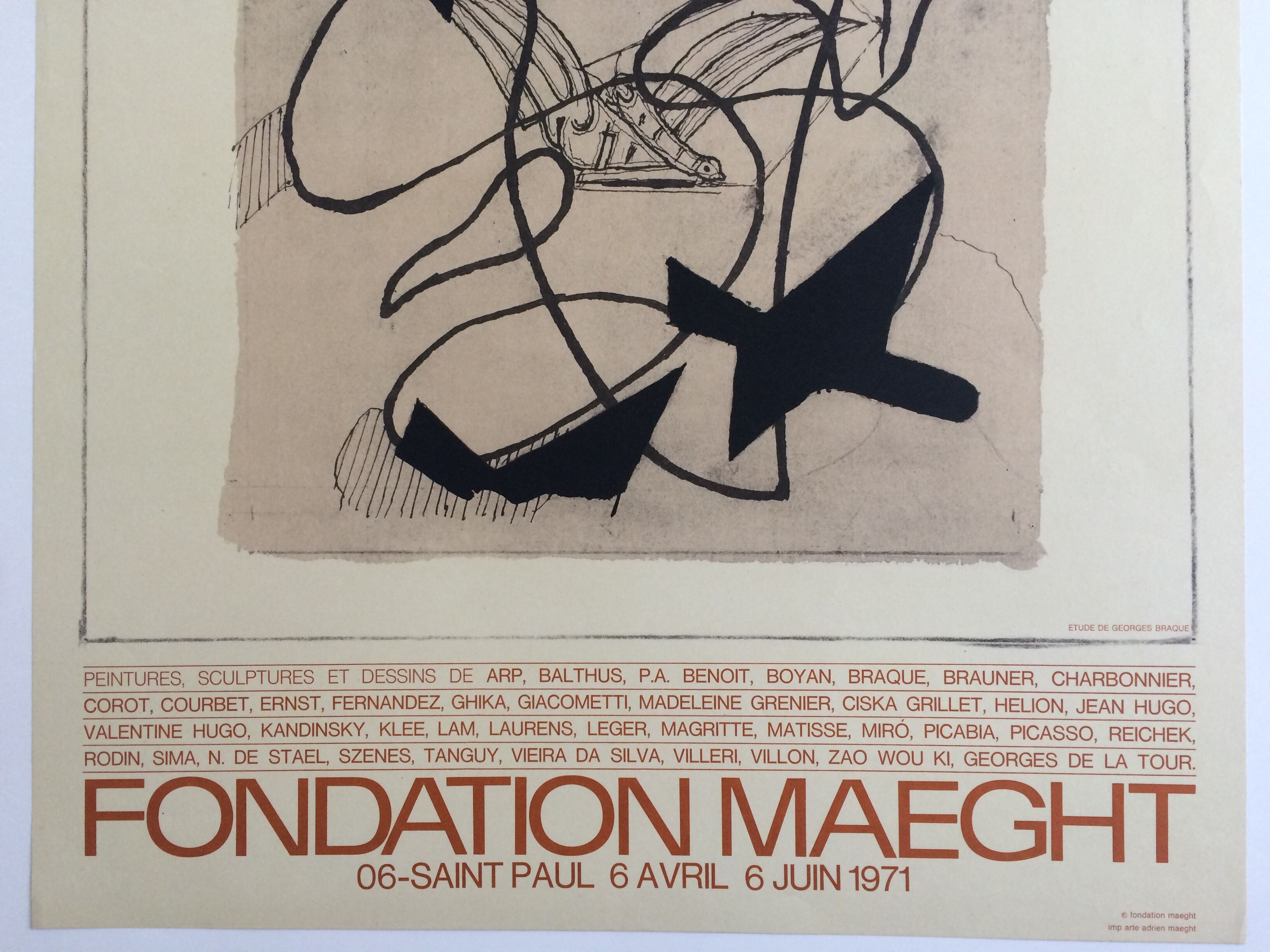 Original exhibition poster Georges Braque, René Char, fondation Maeght, 1971
