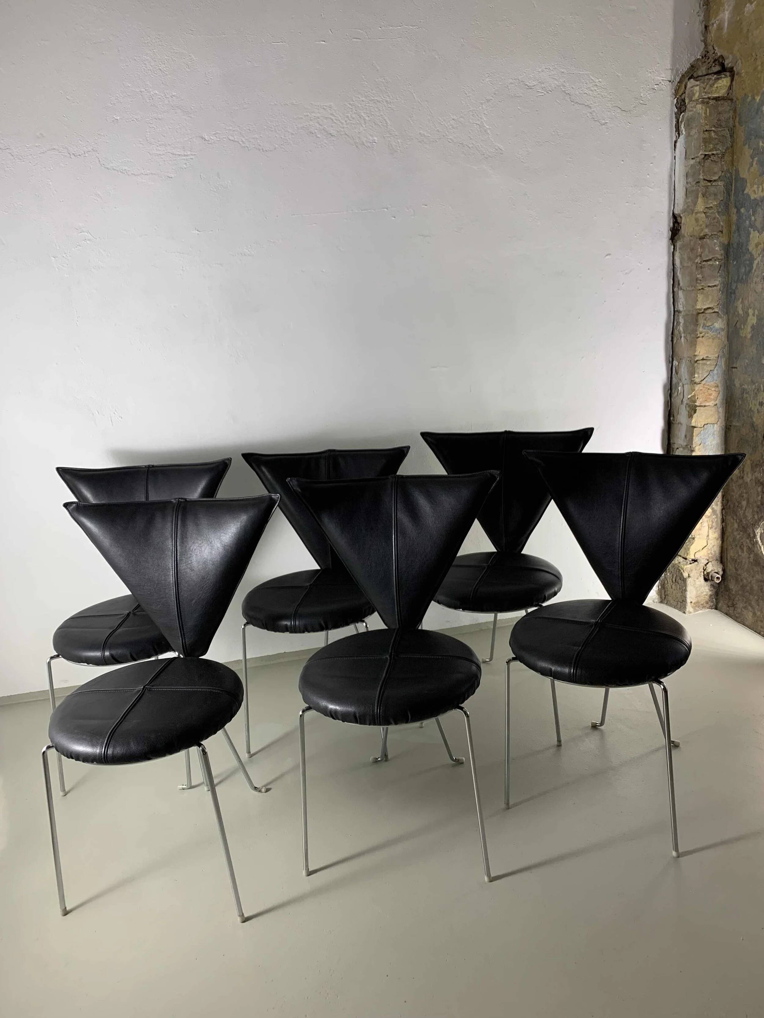6 black leatherette metal chairs from Lubke, Germany, 1990s