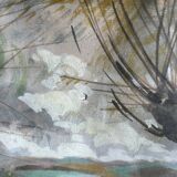 Oeuvre originale, Paysage d'Hiver Breton, Gouache de Suzanne Gueguen, 1940