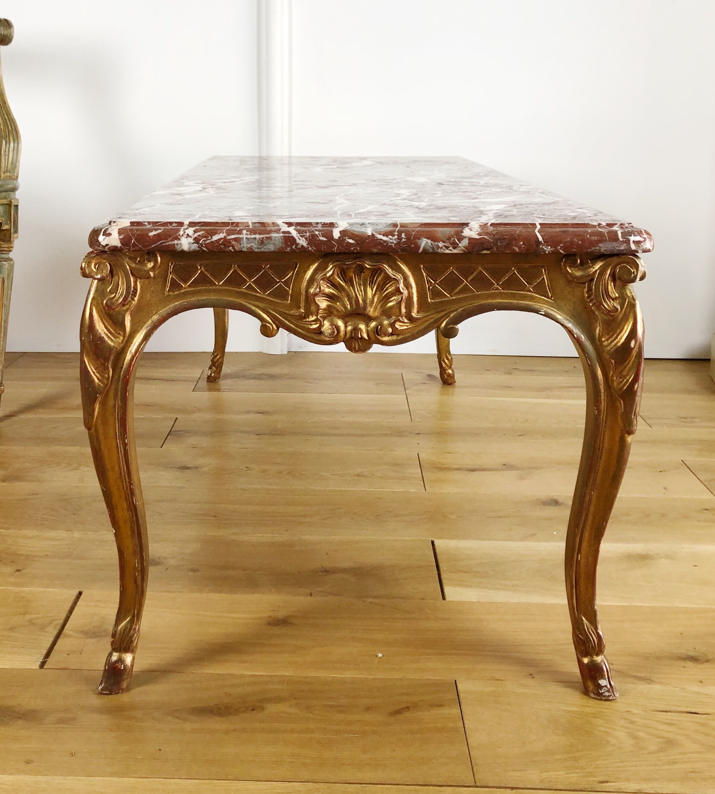 Low table of Style Louis XV gold wooden / marble top