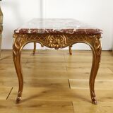 Low table of Style Louis XV gold wooden / marble top