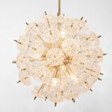 Grand superb Sputnik floral chandelier in glass and brass, Germany, 1960s.