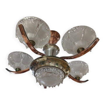 Art Deco glass suspension light signed Ezan