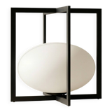 Minimalist Cube Table Lamp Black Metal Opal Glass Geometric European 1970s