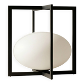 Minimalist Cube Table Lamp Black Metal Opal Glass Geometric European 1970s