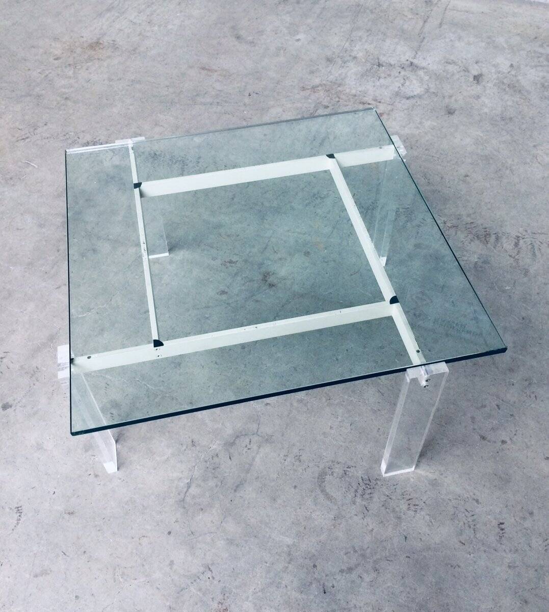 Danish Poul Kjaerholm Style Metal, Acrylic Glass & Glass Coffee Table, 1960s