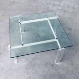 Danish Poul Kjaerholm Style Metal, Acrylic Glass & Glass Coffee Table, 1960s