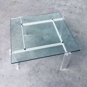Danish Poul Kjaerholm Style Metal, Acrylic Glass & Glass Coffee Table, 1960s