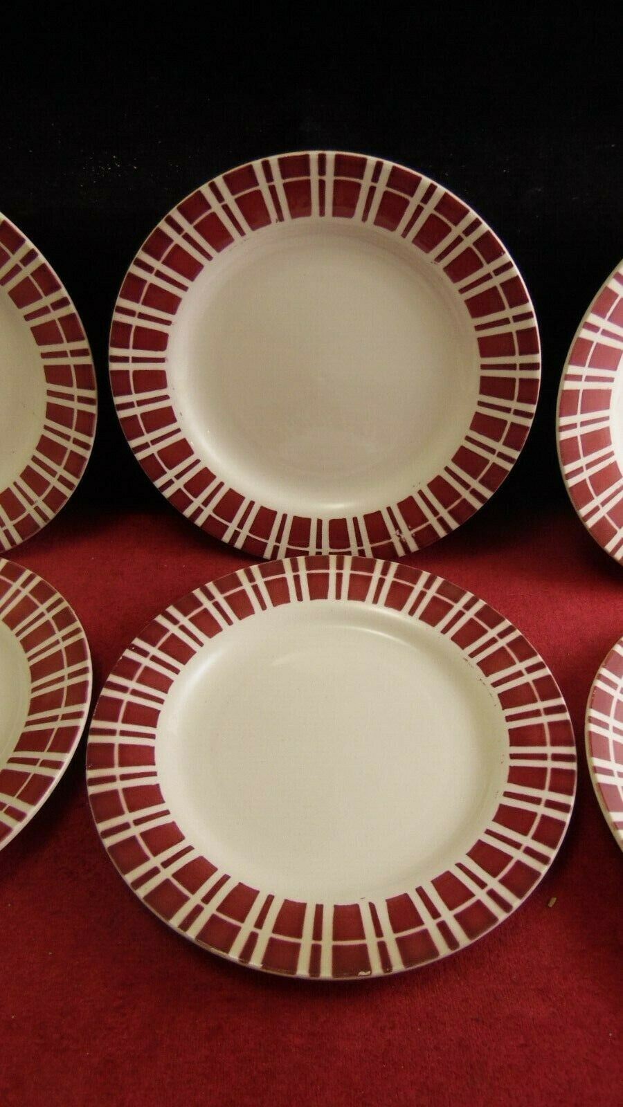 Lot 6 plates dessert faience vintage white red décor 9611 Sarreguemines