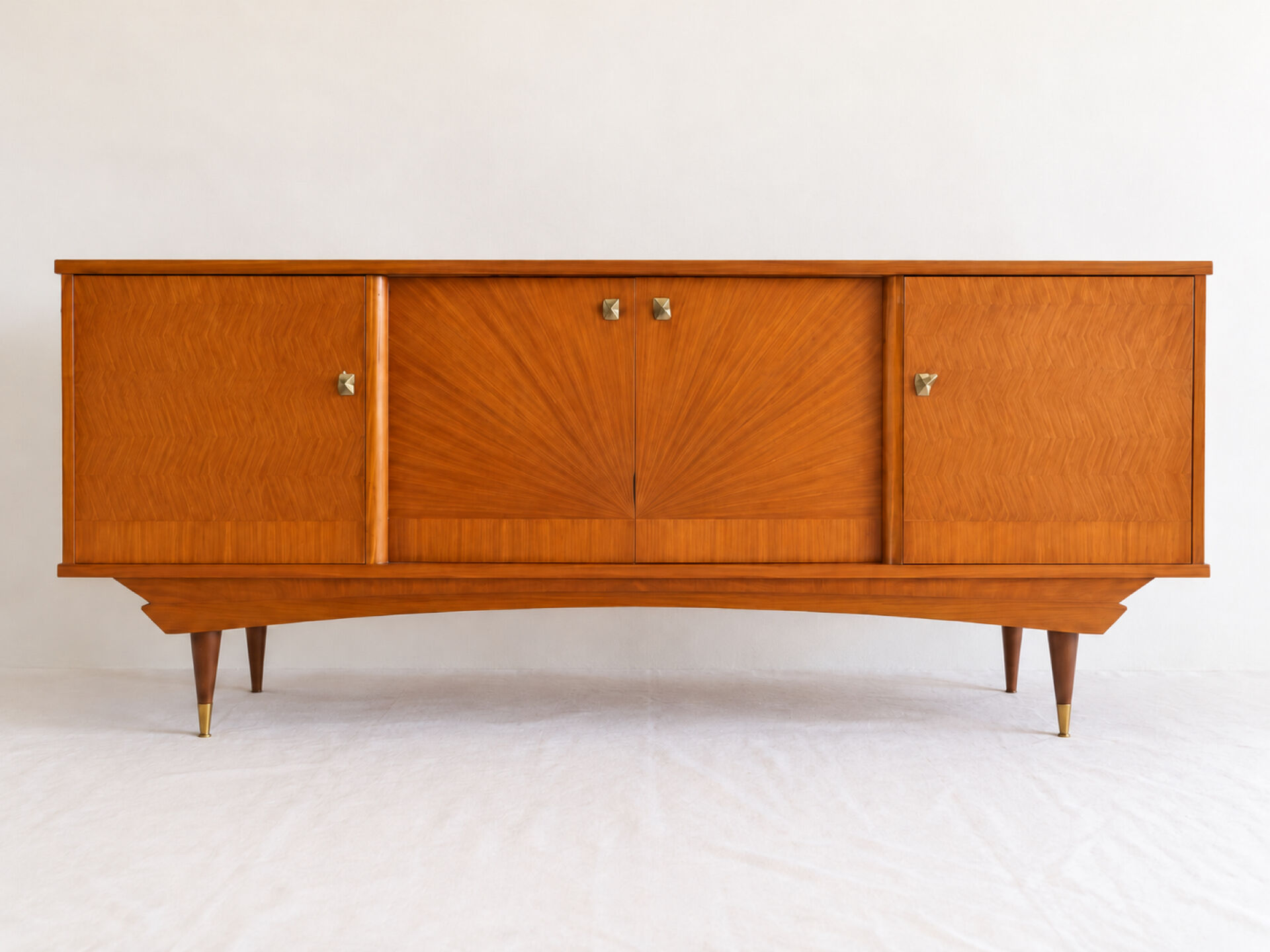 Vintage enfilade from the 50s-60s in geometric fan marquetry.